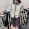 Japan and Korea splicing denim design sense knitted cardigan 1011 autumn and winter new loose casual sweater jacket women's clothing