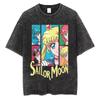 MINISO Maglietta Lavata Stampata Anime Sailor Moon Estate Nuova Cotone Uomo e Donna Larga Casual Retro Trendy Manica Corta Top