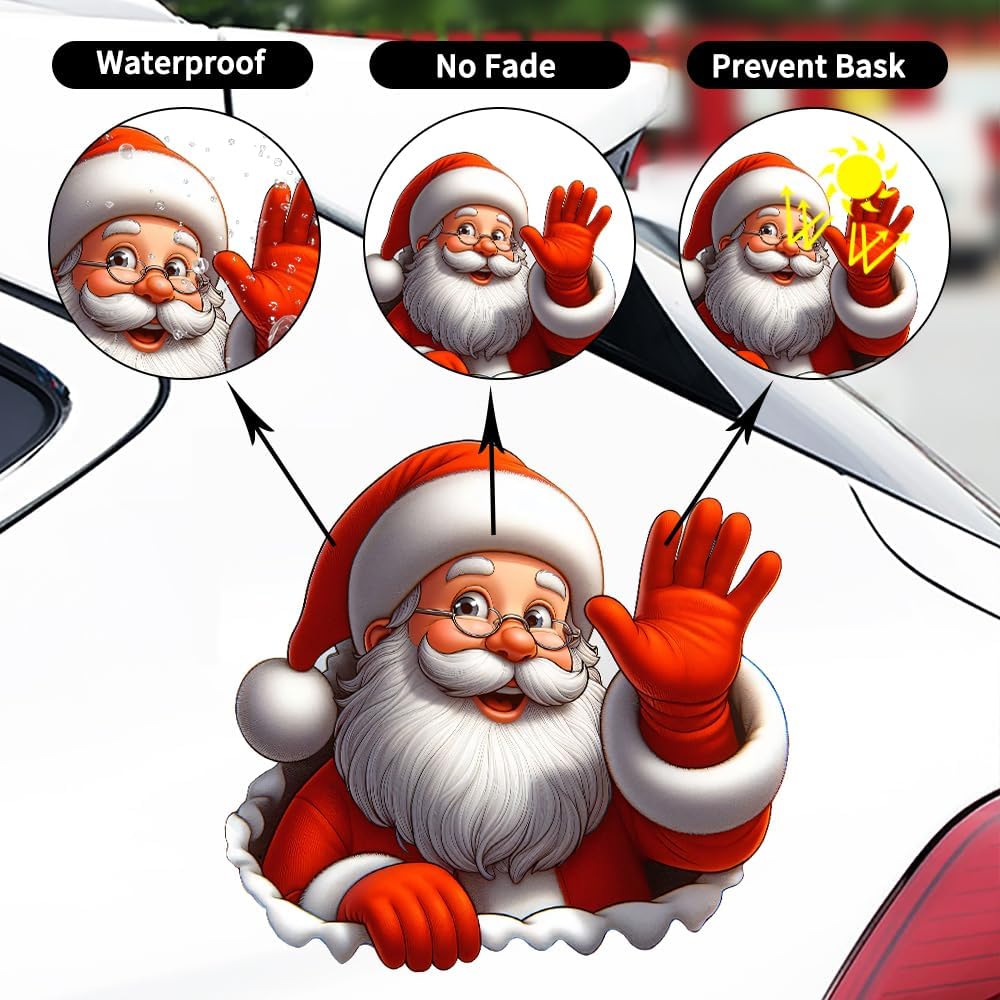 Santa Waving Hand Decal,3D Self-Adhesive Vinyl Sticker for Christmas, Polyvinyl Chloride Car & Window Cling, Suitable for Glass, Metal, Ceramic