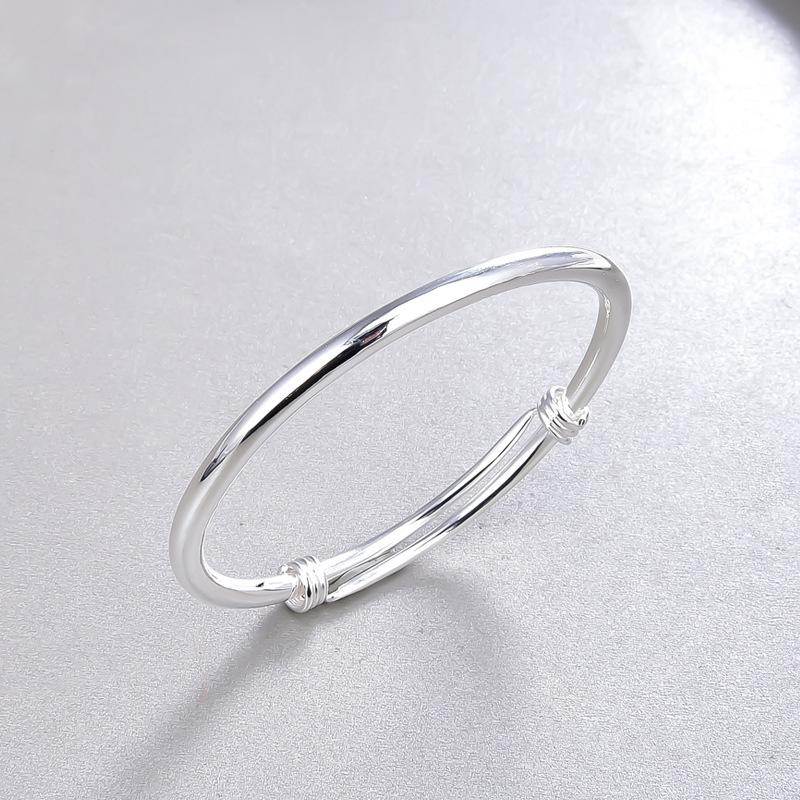 S999 Sterling Silver Bracelet Smooth Full Silver Bracelet Simple and Versatile Engraved Push Pull Open Bracelet Bright Face Handpiece