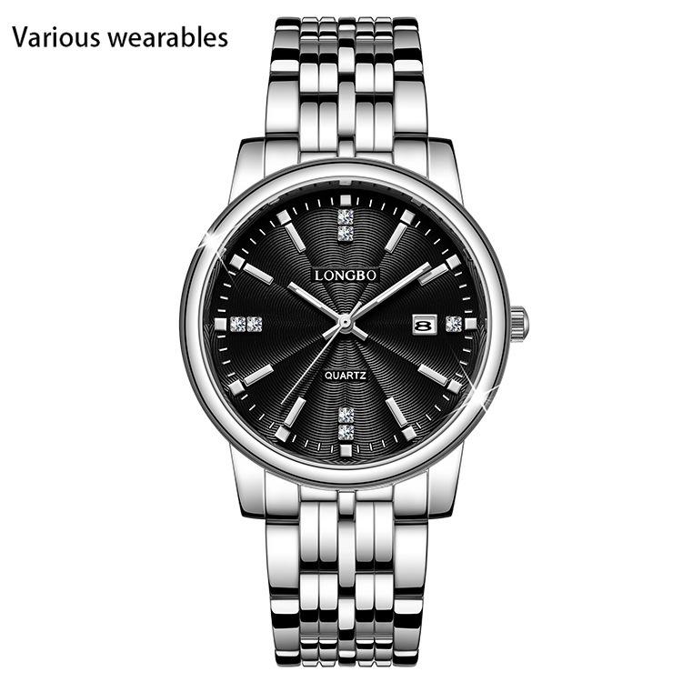 Lovers Watch Calendar Waterproof Steel Strap Watch for Men Women