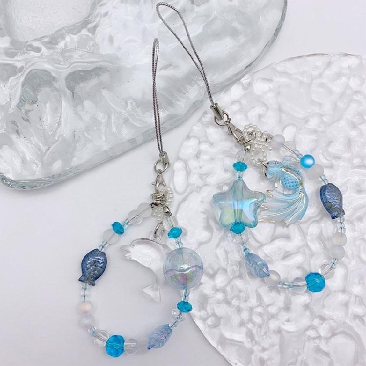 Colorful Beaded Keychain for Mobile or Camera Dolphin/Carp Pendant Keyring Charm