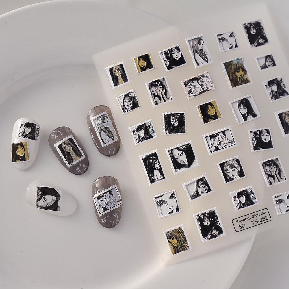 Japanese Manga Character Tomie 5D Embossed Nail Art Stickers