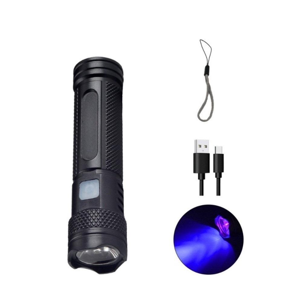 365nm UV Flashlight USB- C Rechargeable Life-grade Waterproof Ultraviolet Torch Light Handheld Mini 365nm Purple Light Wick
