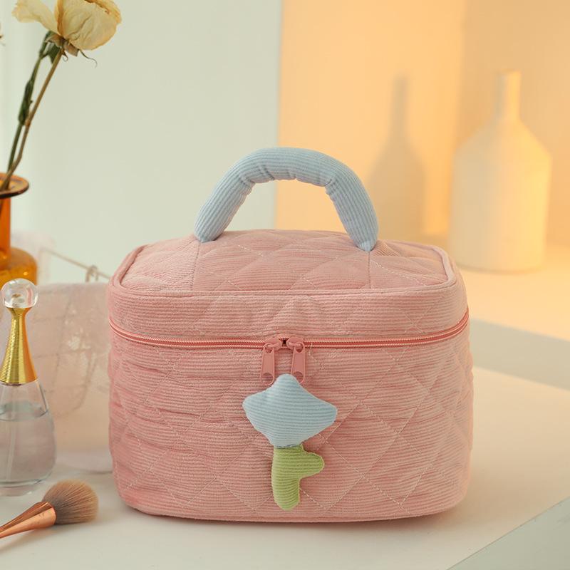 Net Red Cream Velvet Tulip Makeup Bag - High-End, Large Capacity, Portable Storage