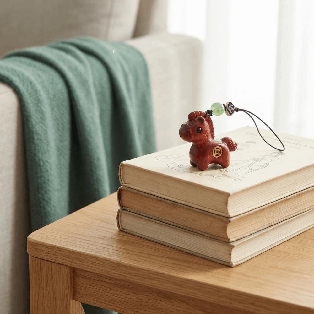 Wooden Horse Keychain Traditional Horse Pendant Chinese Style Mobile Phone Chain  Year of The Horse