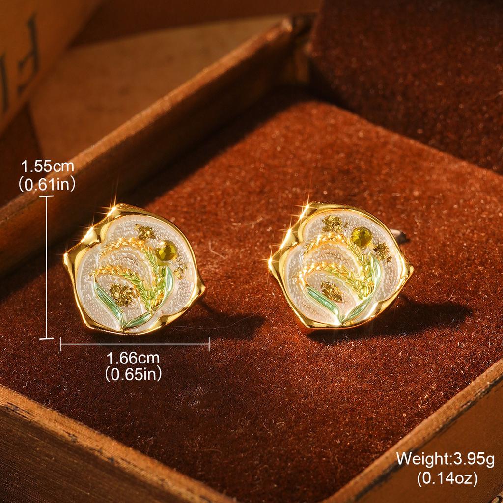 Monet Garden Violet Series Enamel Love Geometric Niche Vintage Premium Earrings Oil Painting Earrings