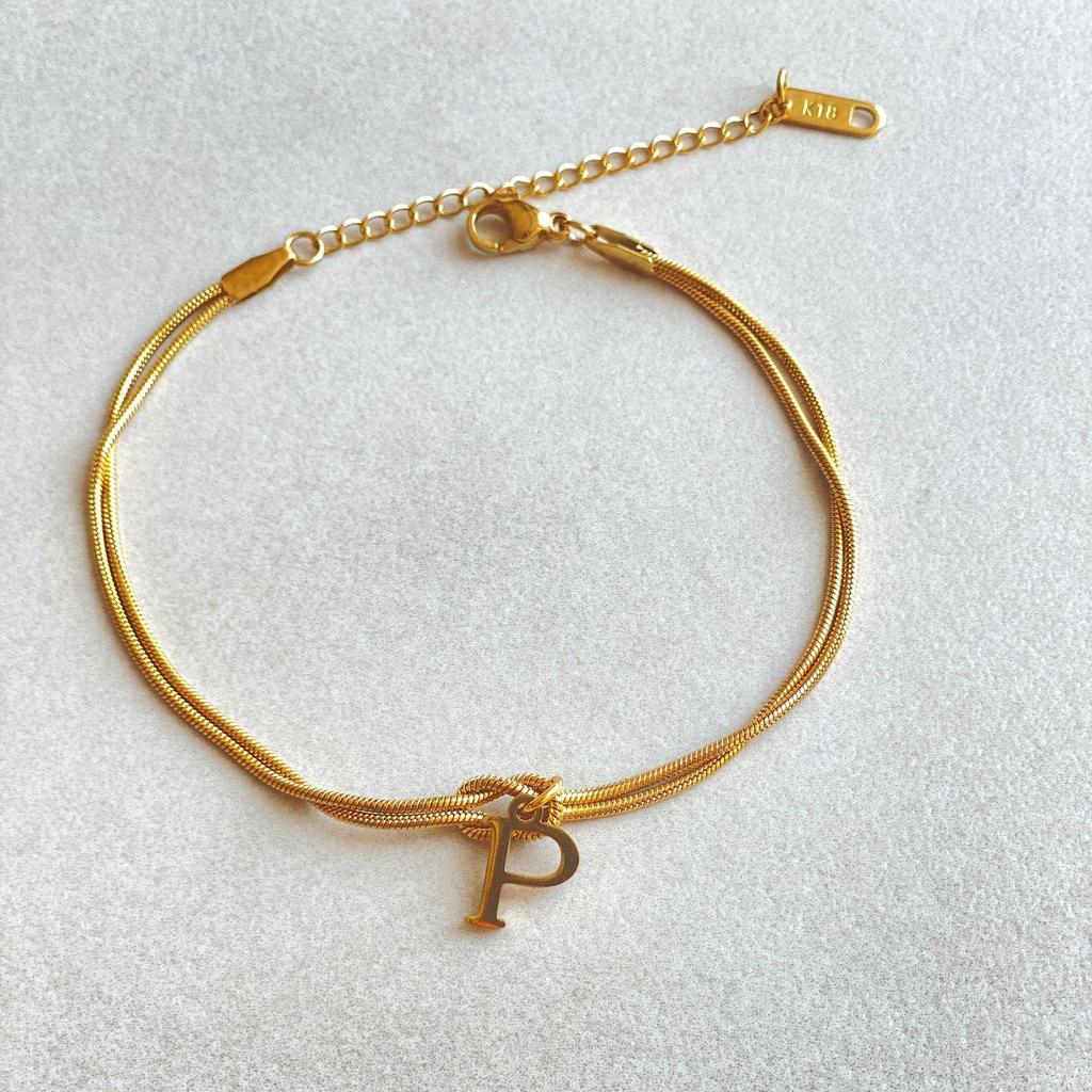 Valentine's Day Stainless Steel Herringbone & Snake Chain Bracelet with 26 Letters Pendant