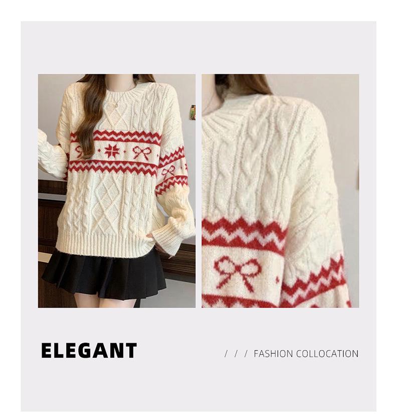 Women's Retro Fair Isle Pure Wool Christmas Sweater - Warm, Loose Fit Jacquard Knit with Round Neck