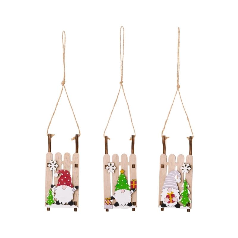 Handcrafted Wooden Sled with Dwarf Ornament Easy Hanging Festival Home Decoration Christmas Party Supplies