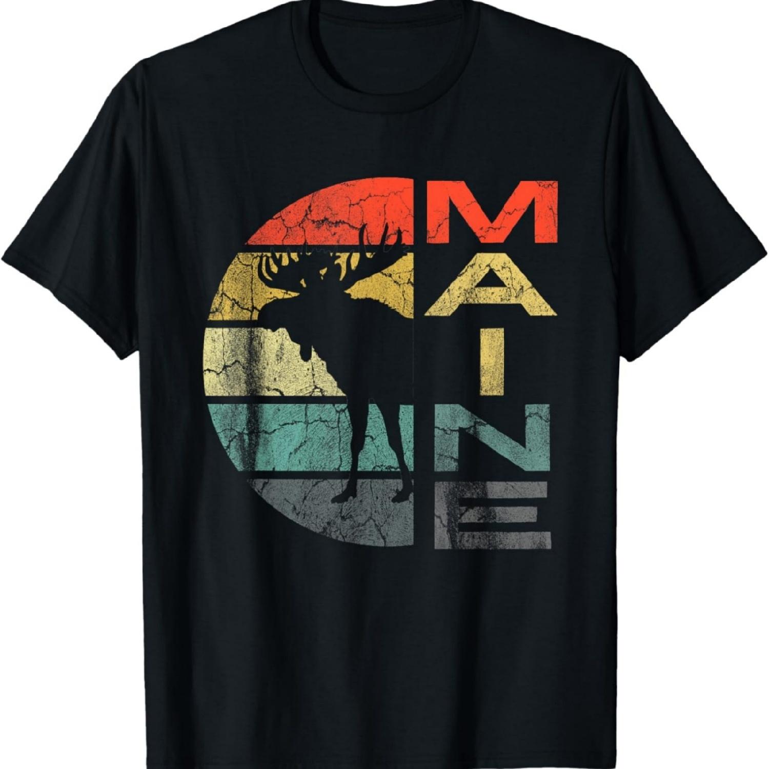 Maine Moose Silhouette Retro Sunset Acadia Vintage T-Shirt XXXXXL разноцветный