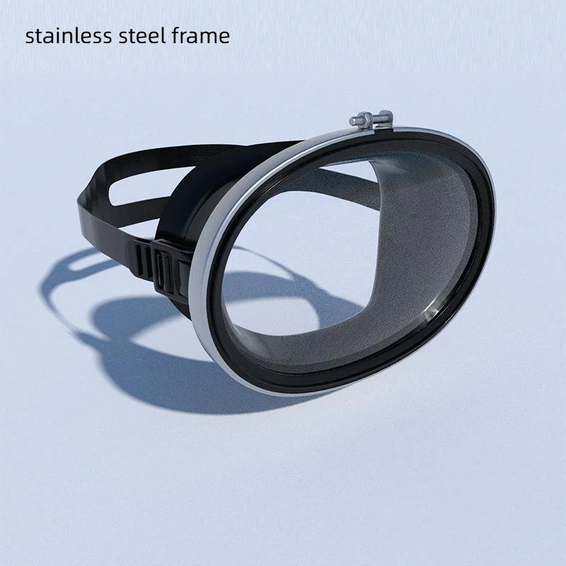 Oval Diving Mask Spearfishing Mask Classic Retro-Style Panoramic Wide View Goggles Tempered Glass Lens For Adults