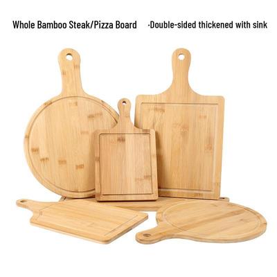 Runde Bambus-Holz-Essteller - Holztablett zum Anrichten von Pizza, Steak und westlichem Essen.