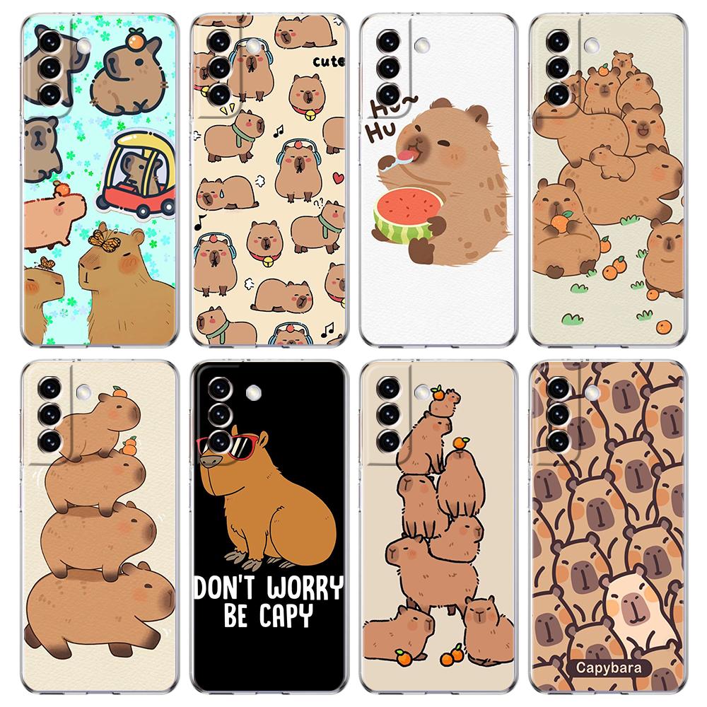 Funny Cartoon Capybara Phone Case For Samsung Galaxy S25 S23 S24 S22 Ultra Plus Transparent Cover For Galaxy S24+ S23+ S25+ S22+
