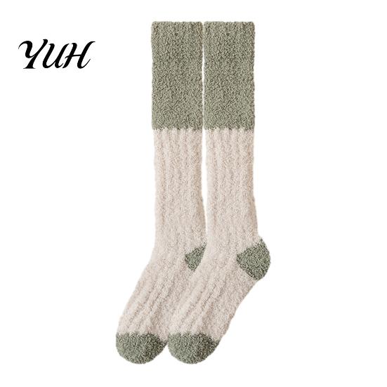 Warm Crew Socks for Winter Thickened Long Plush Women, Coral Fleece Socks, Warmth Autumn Thermal Sleep Anti-static Contrast Color Indoor Cozy Hosiery