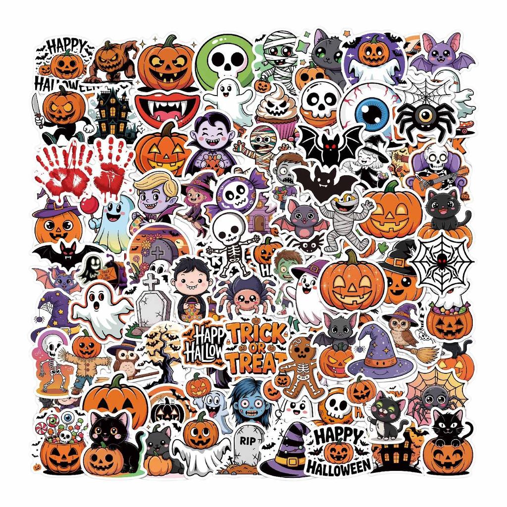 100 Pieces Halloween Pumpkin, Scary Stickers, Cake Stickers For Tableware, Notebook, Luggagen