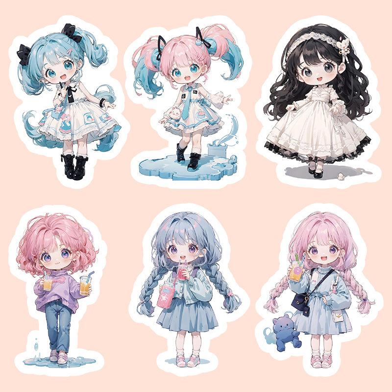 103 süße Aufkleber mit Loli-/Mädchenmotiven zur selbst gestalteten Dekoration von Notizbüchern, Planern, Wasserflaschen und Anime-Bastelarbeiten.