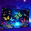 VIKAMA Fluorescent Butterfly Tapestry with Psychedelic Forest Lake for Bedroom Living Room Decor Aesthetic Healing Wall Art