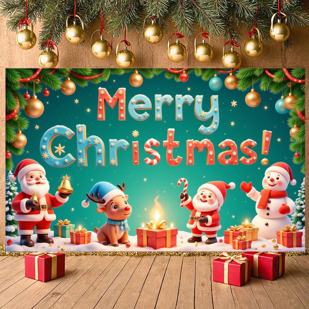 Merry Christmas Banner Colorful Santa Claus Reindeer Christmas Theme Party Decor Backdrop Xmas New Year Photography Background