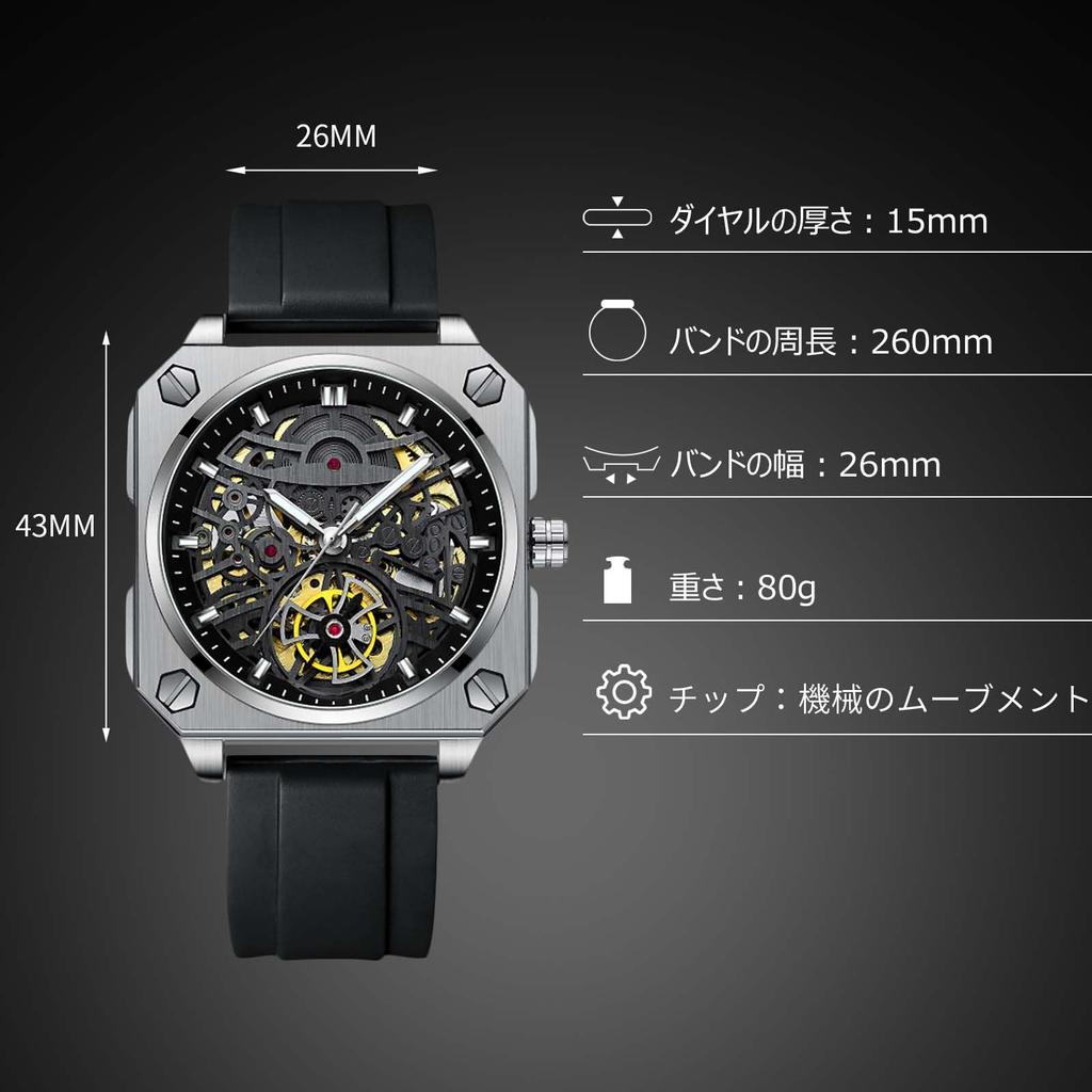 RORIOS Men's Mechanical Automatic Watch – Black, Luminous, Water-Resistant