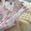 Elegant Lace Printing Formal Dresses Women Lapel Single-breasted Hollow Out Belt Slim Temperament Summer Dress