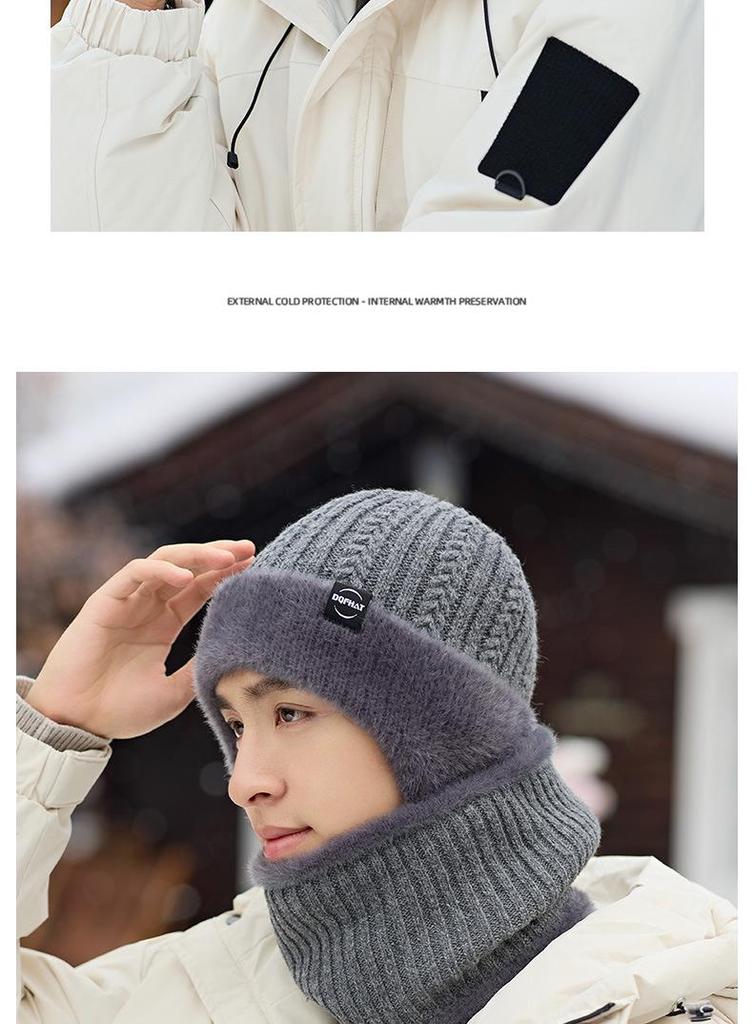 Men's Winter Black Velvet Pullover Hat & Scarf Set for Cycling - Windproof and Warm