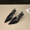 Black high heels women's 2025 spring new small French Korean version single shoes with skirt pointed stiletto sandals