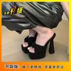 Gentle Pink Super High Heels Women's Thick Heels Cool Slippers Women's Summer Wear Waterproof Platform Platform Platform Sandals 2025 Summer New Model