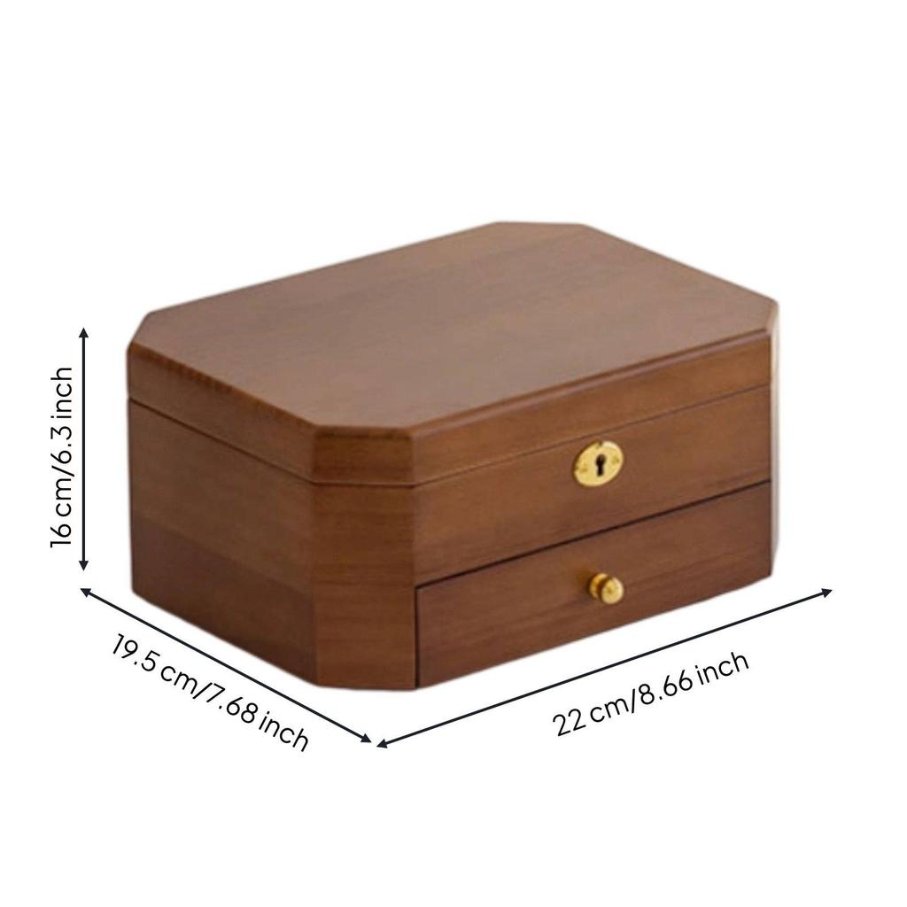 Lockable Jewelry Box Large Capacity Wooden Band Slots for Bedroom