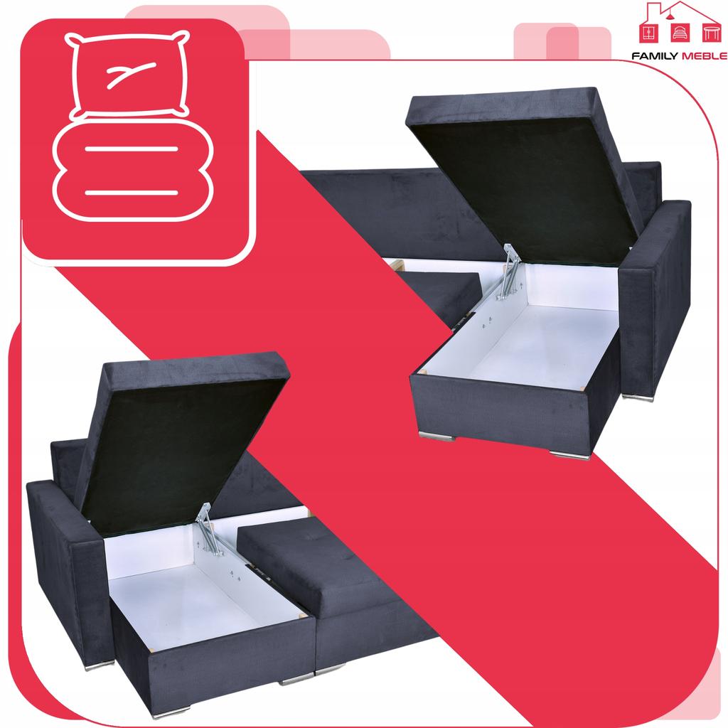 Varius BIG Corner Sofa Bed with Sleeping Containers Family Furniture Black