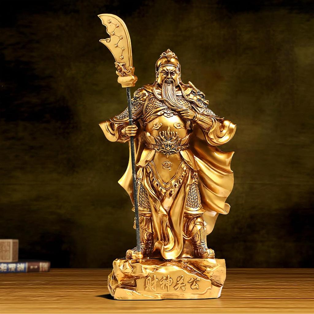 Resin Guan Yu God of Wealth Statue - Feng Shui Protection & Prosperity Decor for Home and Office, Perfect for Housewarming & Business Gift