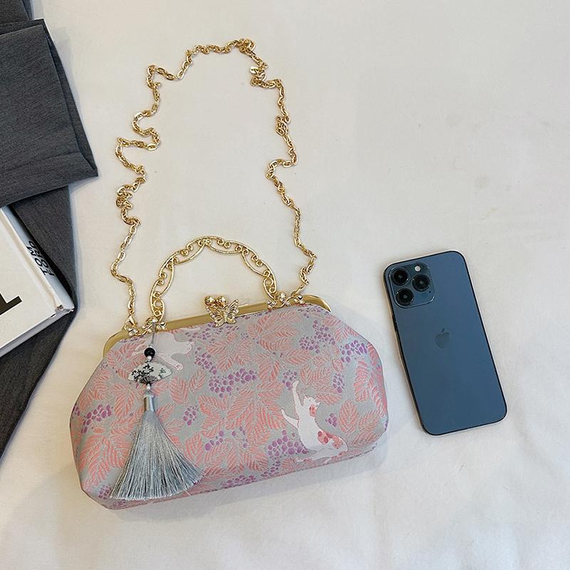 Bohemianowa Haftowana Torba na Ramię Damska Modna Metalowa Rączka Portmonetka z Paskiem na Łańcuszku Elegancka Torba Crossbody Pomysł na Prezent portfel
