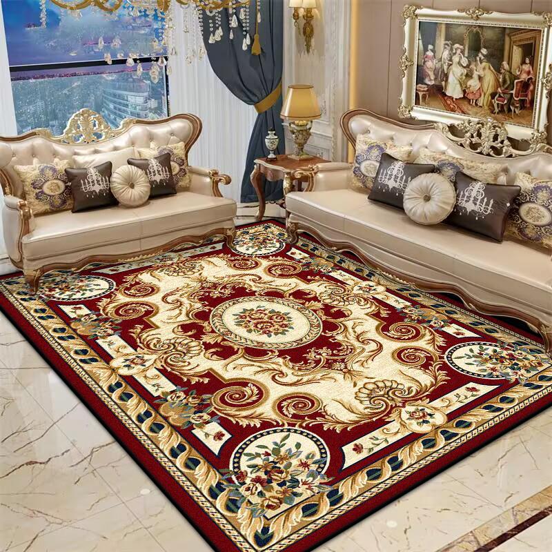 Persian Red Living Room Rug Antiskid Big Size Flower Design Bedroom Decoration Carpet Soft Entrance Door Mat Machine Washable