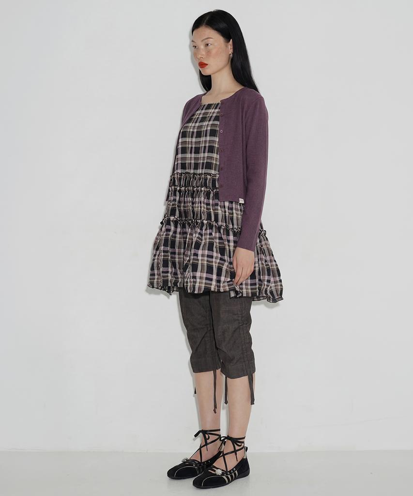 Cecese Tiered Ruffle Check Dress Black