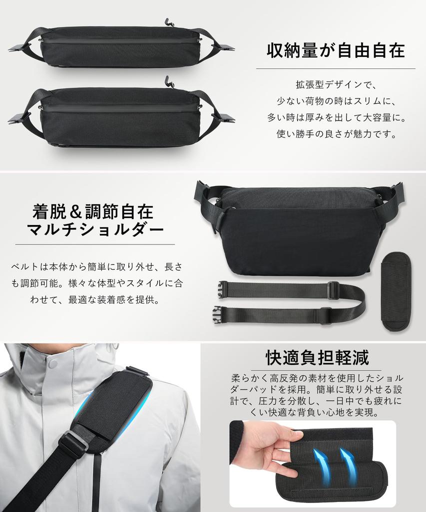 Sollman Large Capacity Waterproof Shoulder Crossbody Multifunctional for Outdoor Activities and International Black Men's Bag/Body Bag, Bag, Travel,