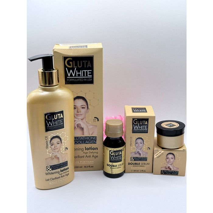 Pack Gluta White Roger Portman – Loción + Doble Sérum + Crema Antiedad SPF 20