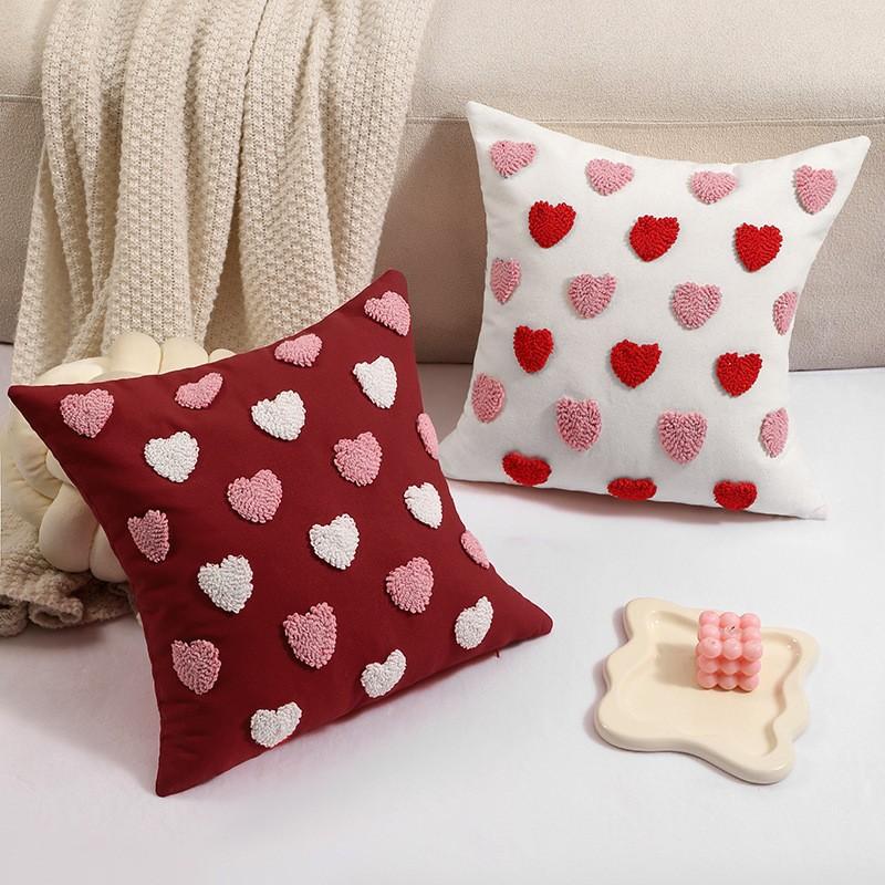 Love Cute Valentine's Day Polyester Cotton Tufted Loop Velvet Three-dimensional Pattern Pillow Back Cushion Single and Double Color Pillow Cases