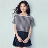 Giordano Women's Nautical Striped Square Collar Cotton T-shirt