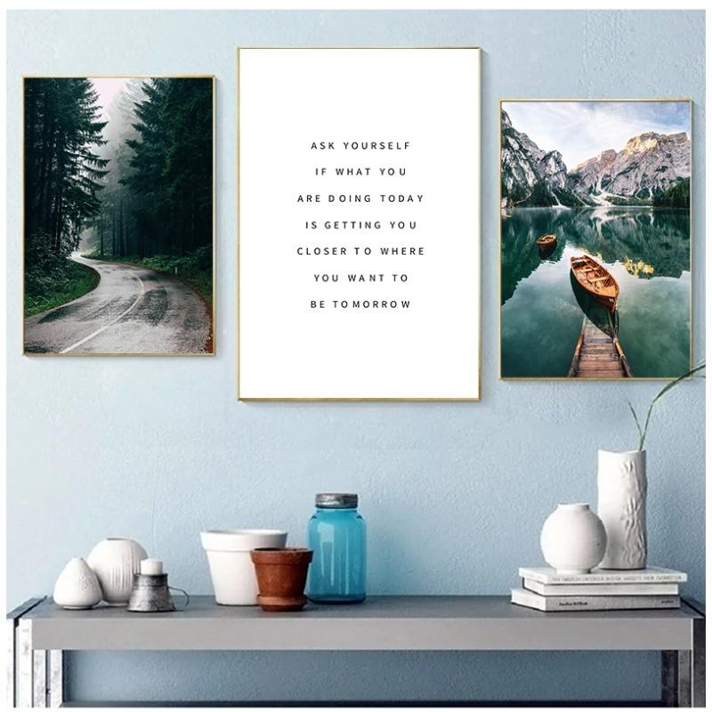 Boat Lake Canvas Painting Nature Nordic Style Forest Landscape Wall Art Poster Print Decorative Pictures Living Room Decor
