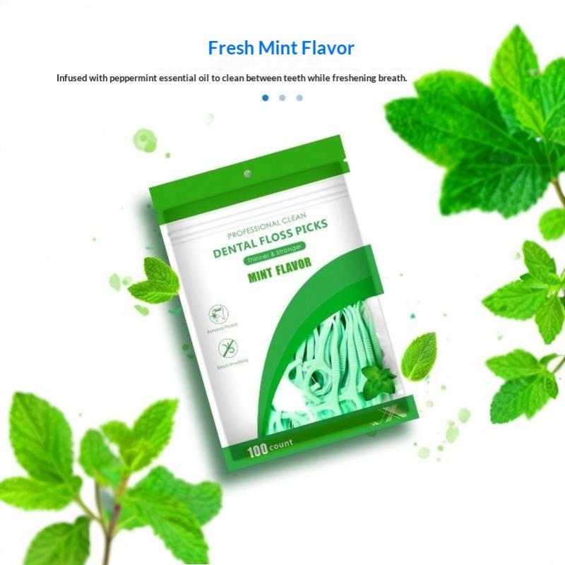 100Pcs Mint Mouthed Dental Floss - Interdental Cleaning Floss-Disposable Care Floss Stick - Suitable For Oral Care Cleaning