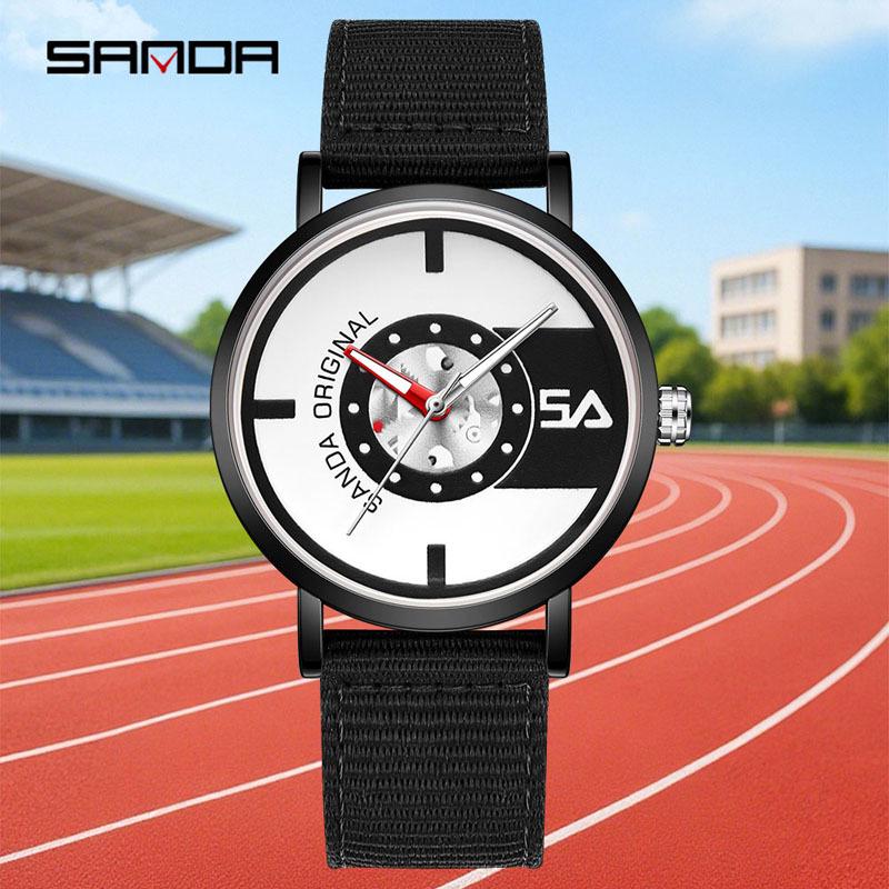 Sanda Nylon Strap Quartz Watch - Simple, Thin, Creative Dial, Waterproof, for Students and Sports
