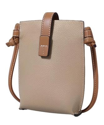 [Four Leaf] Stylish Genuine Leather Sacoche Smartphone Shoulder Pouch Mini Shoulder Bag for Women with Card Case (Beige)