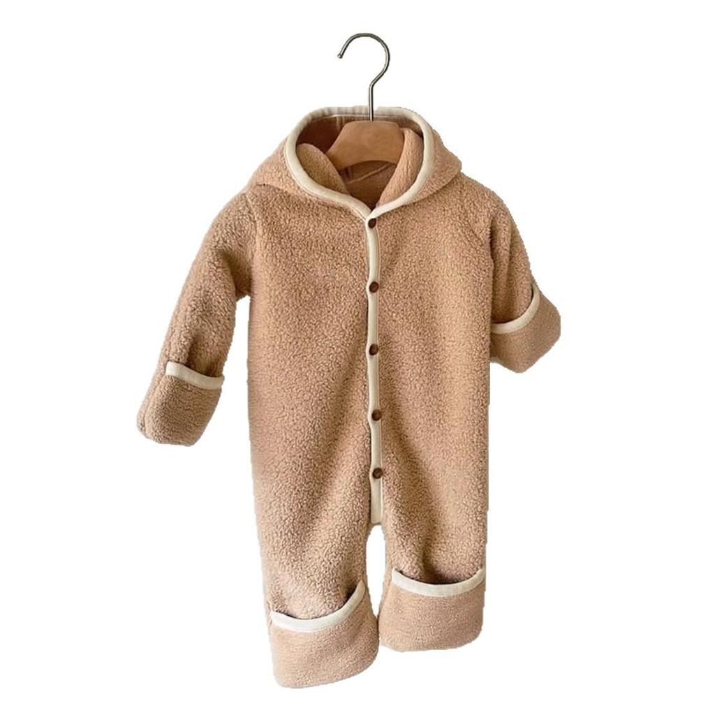 Infant Hooded Plush Bodysuit: Winter Hand & Foot Protection Long Sleeve Romper