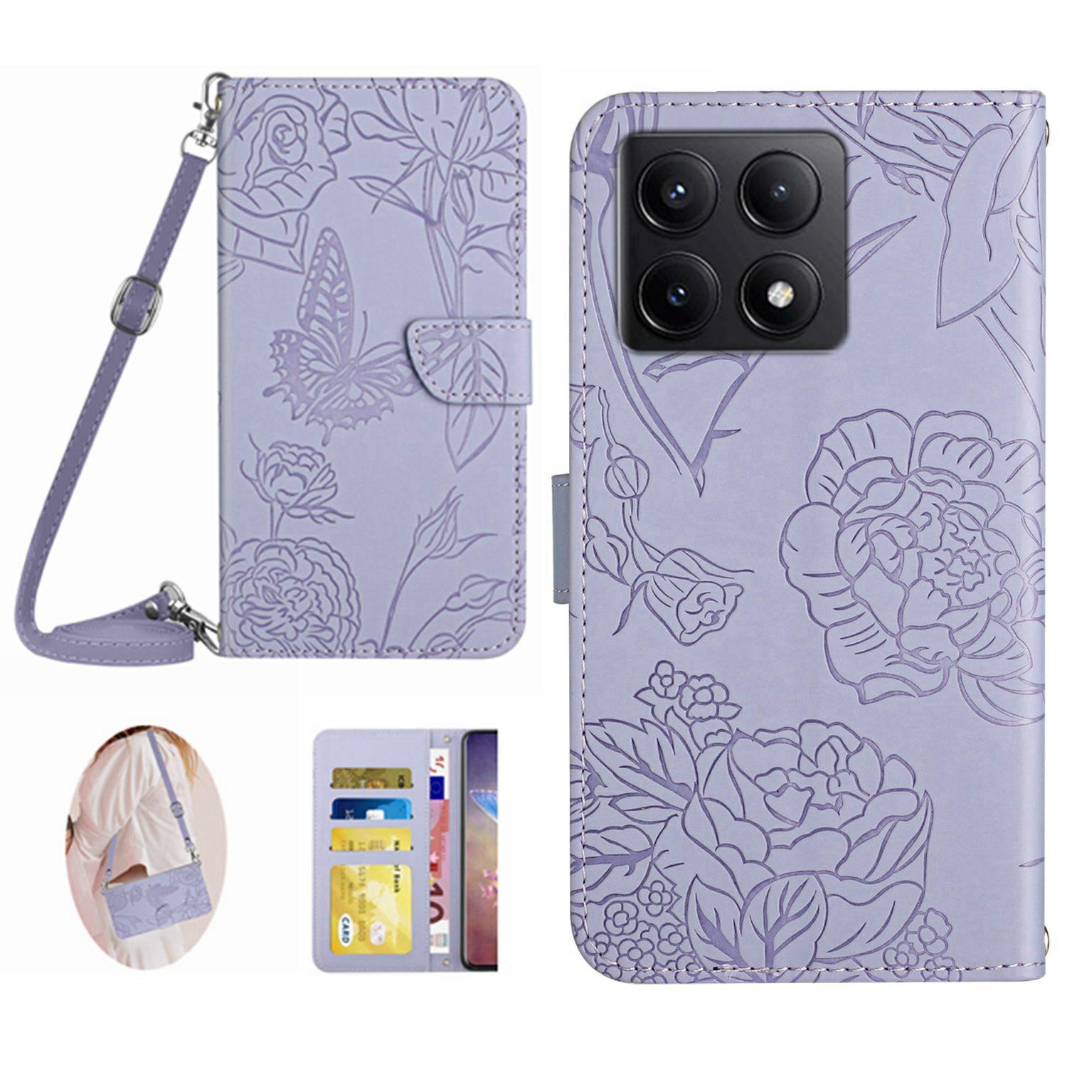 

HT03 For Xiaomi 14T Case Anti-Drop Leather Phone Cover Butterfly Flower Imprint E