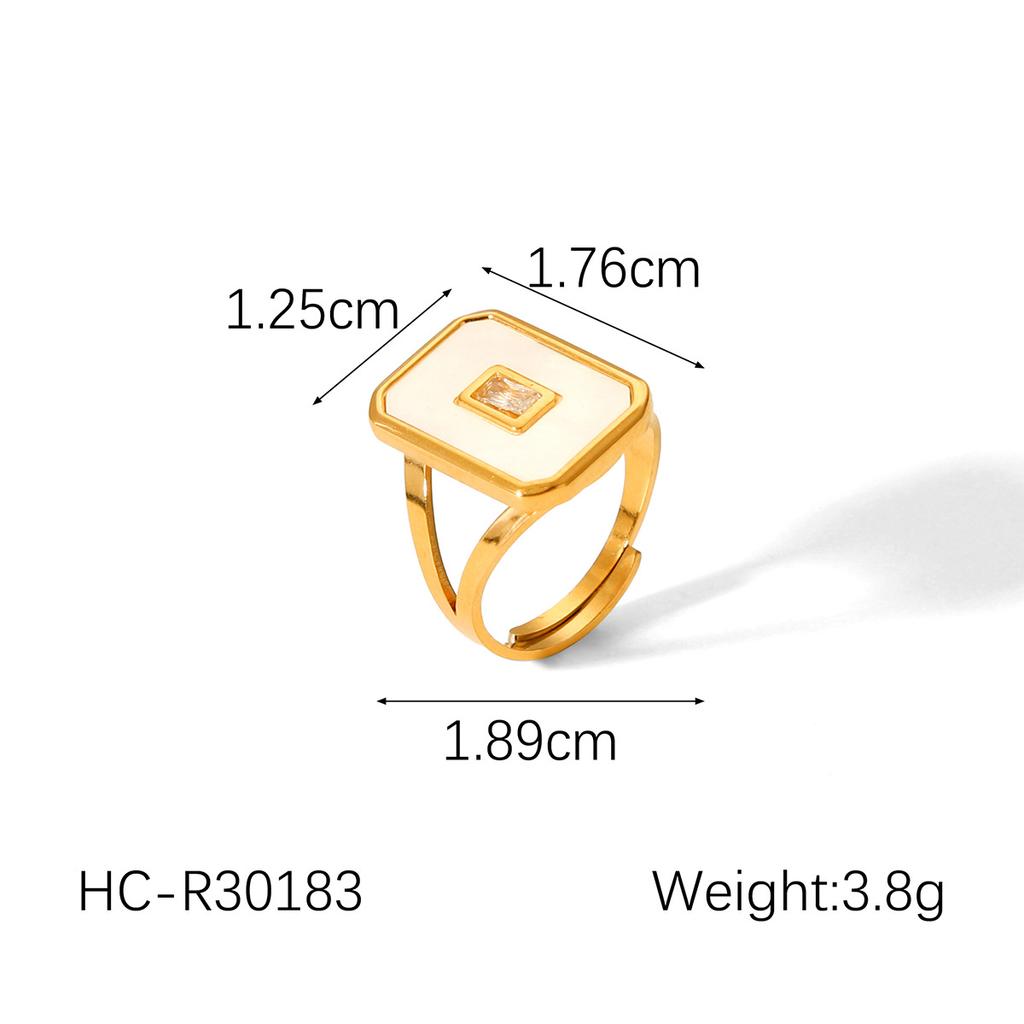 Diamond-studded Geometric Ring for Women, 18k Gold Plated, Non-fading, Light Luxury White Mother-of-pearl Titaniu