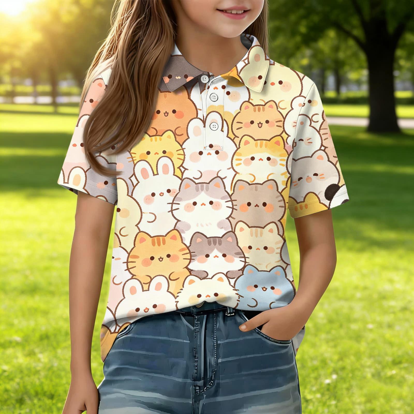 

Kids Casual Short Sleeve Polo Shirt Animal Pattern Printed Lightweight Breathable Top for Everyday Wear 130 бежевый