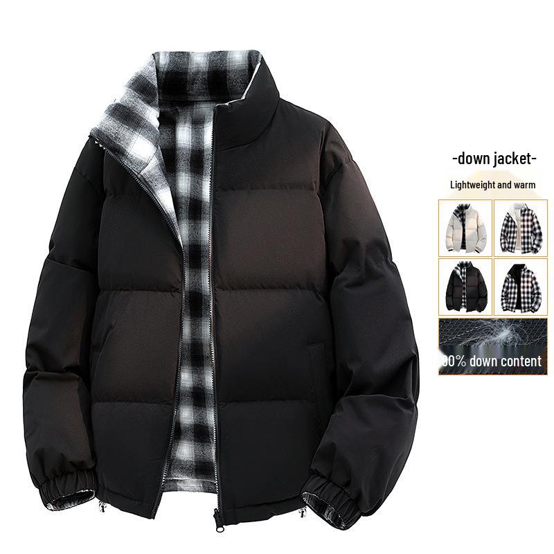 Męska pikowana kurtka z podwyższonym kołnierzem, wodoodporna, dwustronna, w kratę, na rok 2025