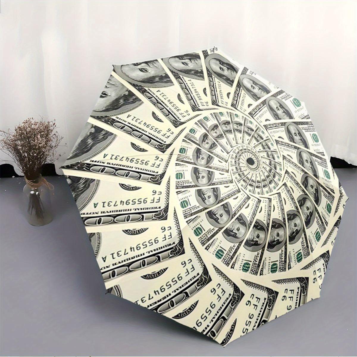

Automatic Open/Close Umbrella with Dollar Bill Design - Folding Umbrella, Portable Compact Travel Umbrella, Luxury Birthday/Ch Iron&8K