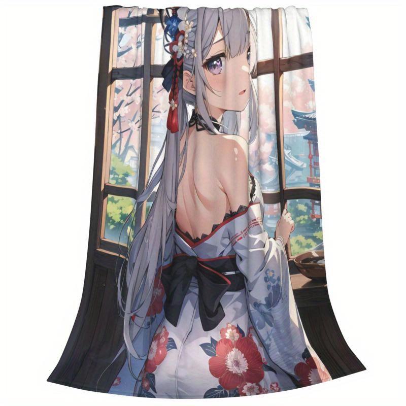 Anime girl character patterns Flannel printed blanket suitable for all seasons suitable for living room office sofa and travel