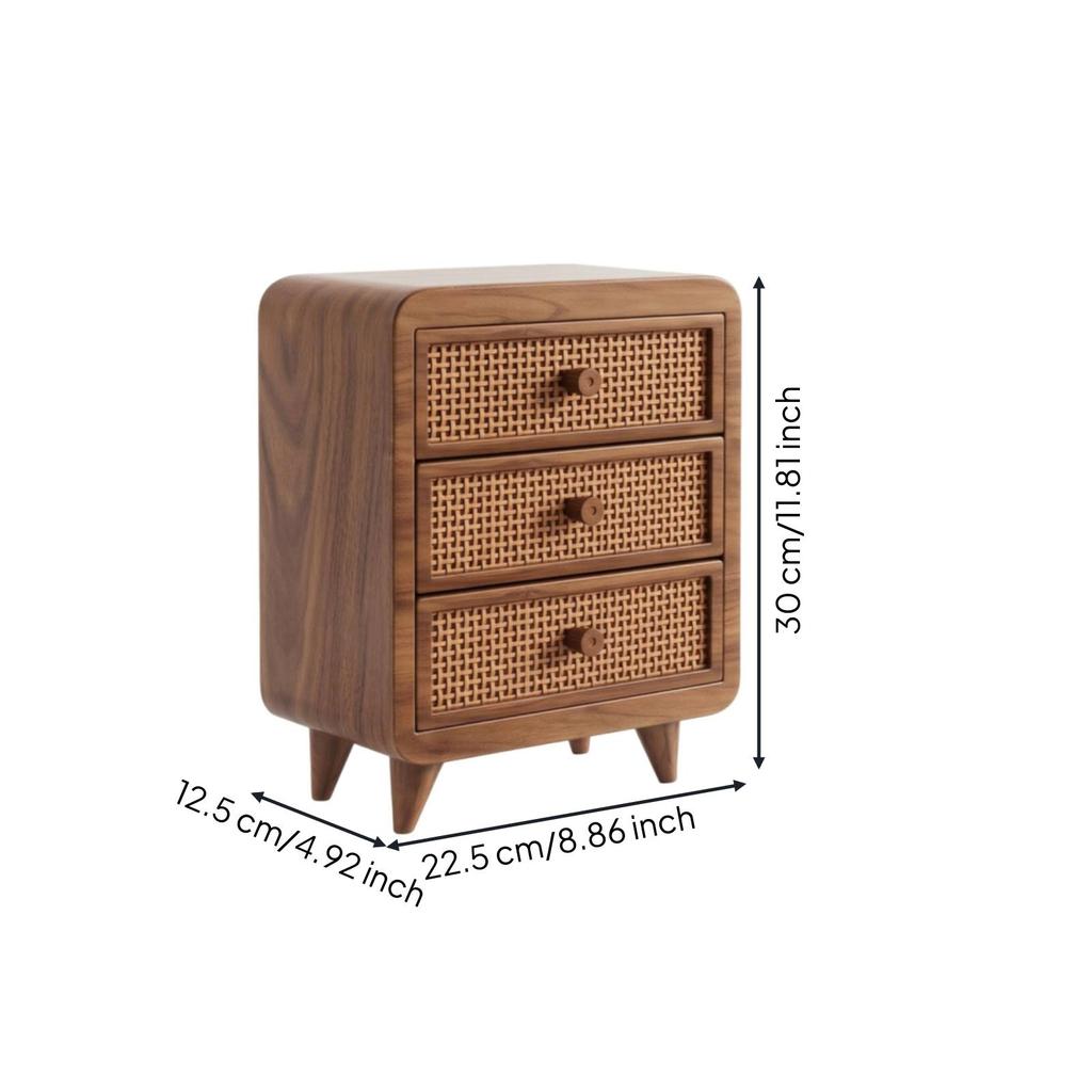 Sturdy Rattan Drawer Vanity Box | Minimalist, Walnut Finish Makeup Chest, for